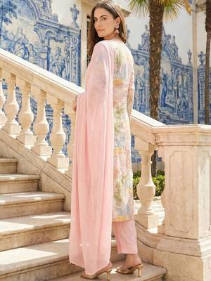 Women Printed Regular Thread Work Kurta with Trousers & With Dupatta 2