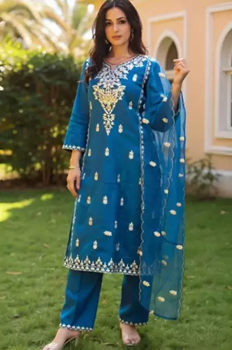 Women Ethnic Motifs Embroidered Thread Work Kurta with Trousers & Dupatta