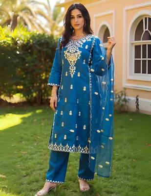 Women Ethnic Motifs Embroidered Thread Work Kurta with Trousers & Dupatta 4