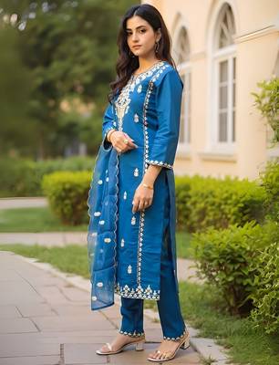 Women Ethnic Motifs Embroidered Thread Work Kurta with Trousers & Dupatta 5