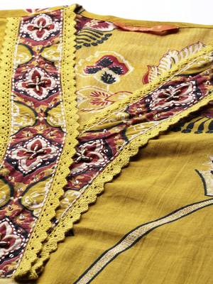Ethnic Motifs Printed Sequinned Pure Cotton Kurta With Trousers & Dupatta 2