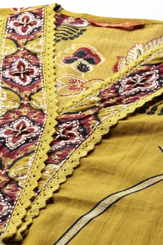 Ethnic Motifs Printed Sequinned Pure Cotton Kurta With Trousers & Dupatta