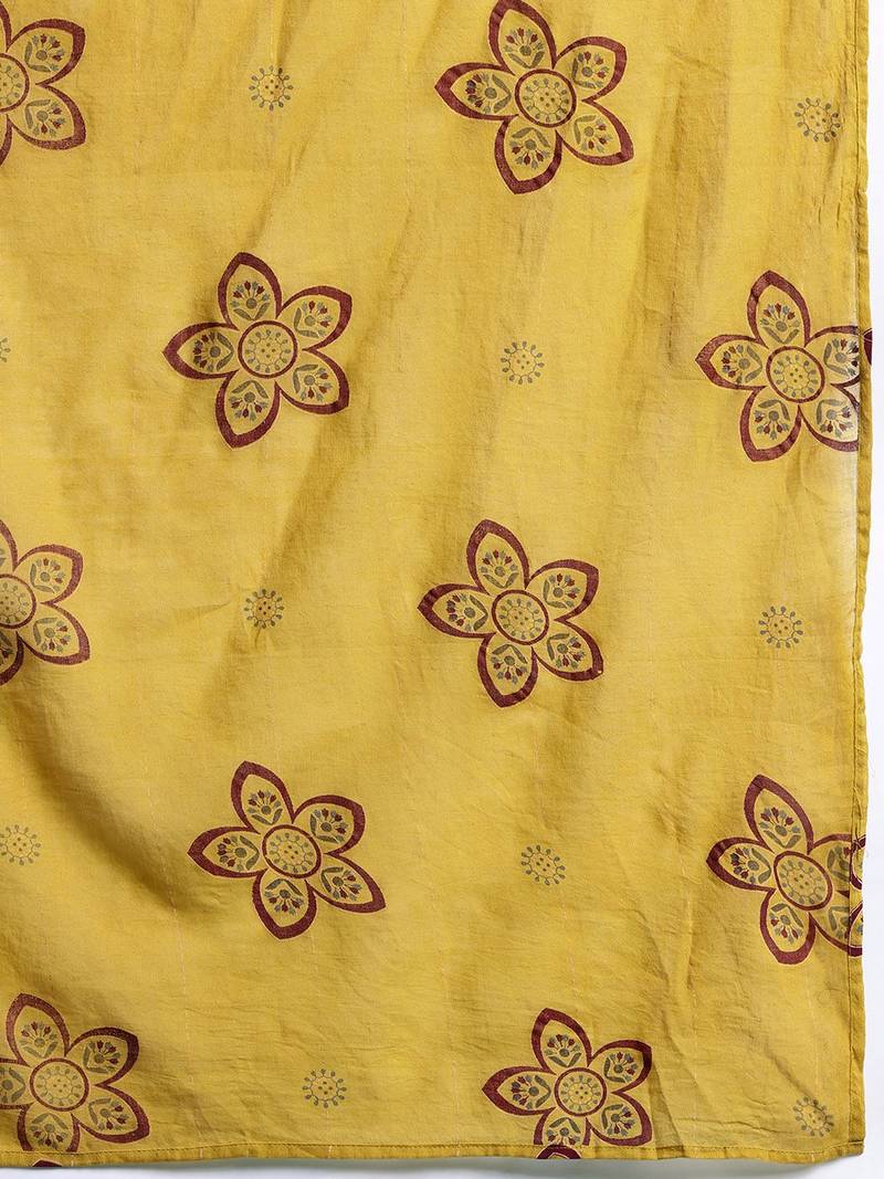 Ethnic Motifs Printed Sequinned Pure Cotton Kurta With Trousers & Dupatta