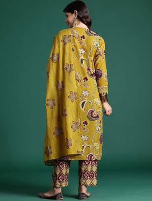 Ethnic Motifs Printed Sequinned Pure Cotton Kurta With Trousers & Dupatta 7