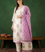 Women Floral Printed Regular Thread Work Pure Cotton Kurta with Trousers & With Dupatta