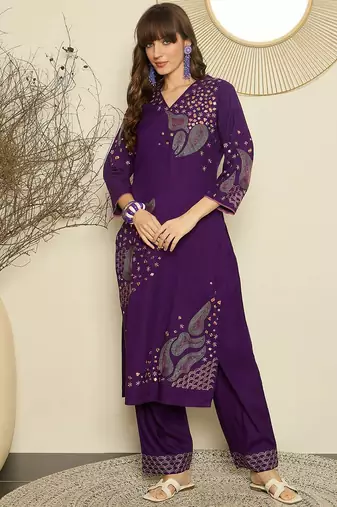 Women Ethnic Motifs Embroidered Regular Mirror Work Kurta with Palazzos