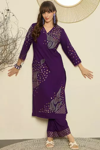 Women Ethnic Motifs Embroidered Regular Mirror Work Kurta with Palazzos