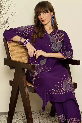 Women Ethnic Motifs Embroidered Regular Mirror Work Kurta with Palazzos