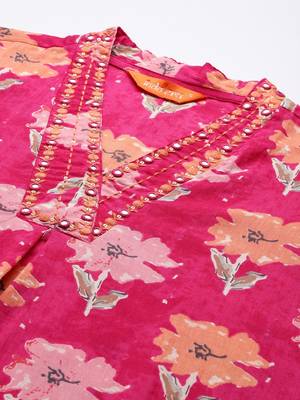 Floral Printed Pure Cotton Kurta with Trousers & Dupatta 2