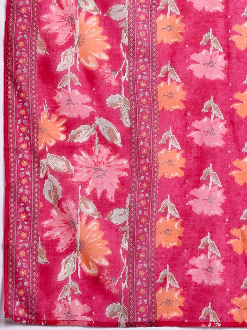 Floral Printed Pure Cotton Kurta with Trousers & Dupatta