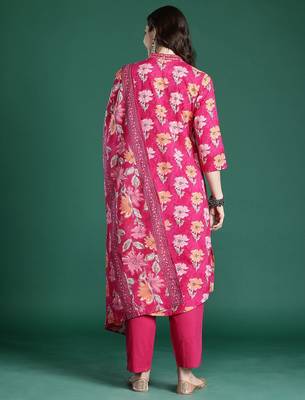 Floral Printed Pure Cotton Kurta with Trousers & Dupatta 7