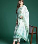 Women Ethnic Motifs Printed Sequinned Pure Cotton Kurta With Trousers & Dupatta