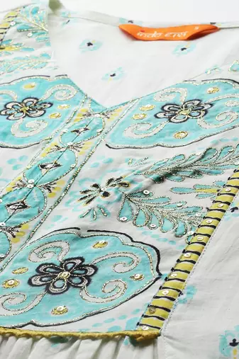 Women Ethnic Motifs Printed Sequinned Pure Cotton Kurta With Trousers & Dupatta