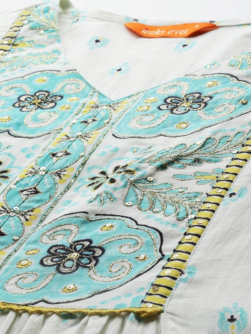 Women Ethnic Motifs Printed Sequinned Pure Cotton Kurta With Trousers & Dupatta