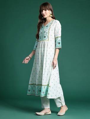 Women Ethnic Motifs Printed Sequinned Pure Cotton Kurta With Trousers & Dupatta 5