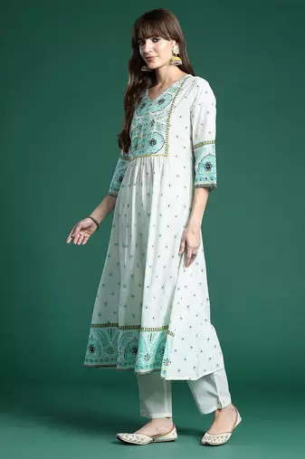 Women Ethnic Motifs Printed Sequinned Pure Cotton Kurta With Trousers & Dupatta