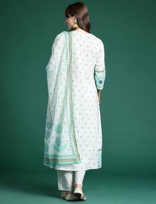 Women Ethnic Motifs Printed Sequinned Pure Cotton Kurta With Trousers & Dupatta 6