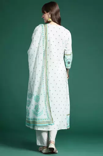 Women Ethnic Motifs Printed Sequinned Pure Cotton Kurta With Trousers & Dupatta