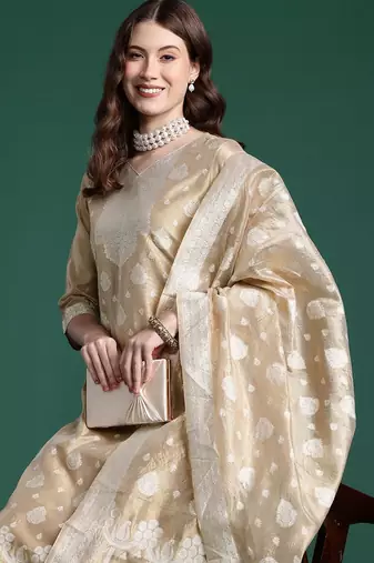Woven Design Kurta With Trousers & Dupatta