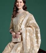 Woven Design Kurta With Trousers & Dupatta