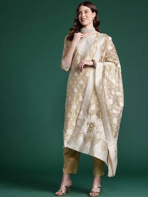 Woven Design Kurta With Trousers & Dupatta 5