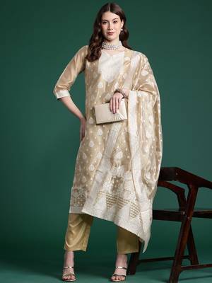 Woven Design Kurta With Trousers & Dupatta 8