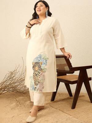 Plus Size Animal Printed Regular Pure Cotton Kurta with Palazzos 1