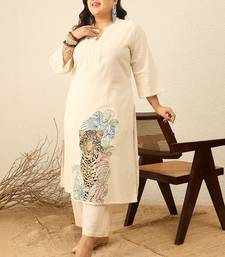 Plus Size Animal Printed Regular Pure Cotton Kurta with Palazzos