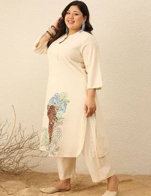Plus Size Animal Printed Regular Pure Cotton Kurta with Palazzos 3