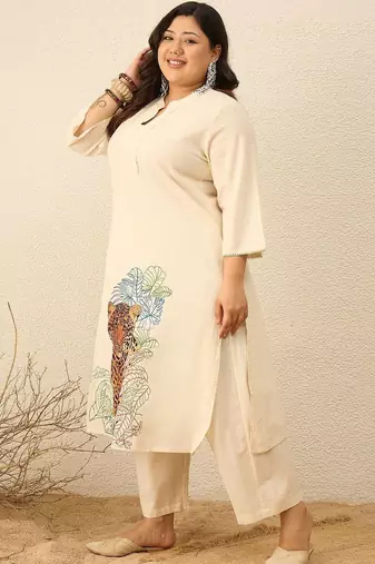 Plus Size Animal Printed Regular Pure Cotton Kurta with Palazzos