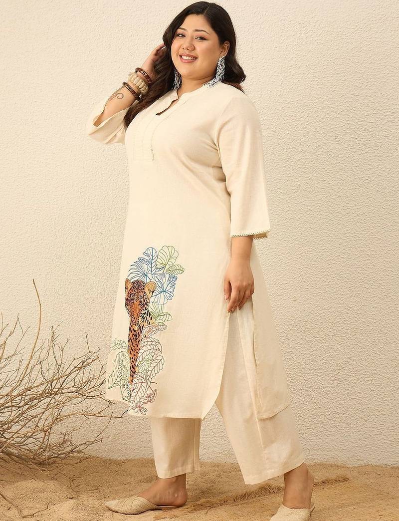 Plus Size Animal Printed Regular Pure Cotton Kurta with Palazzos