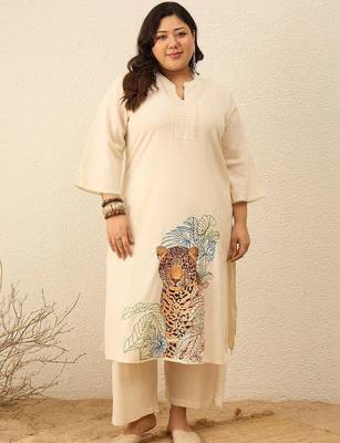 Plus Size Animal Printed Regular Pure Cotton Kurta with Palazzos 5