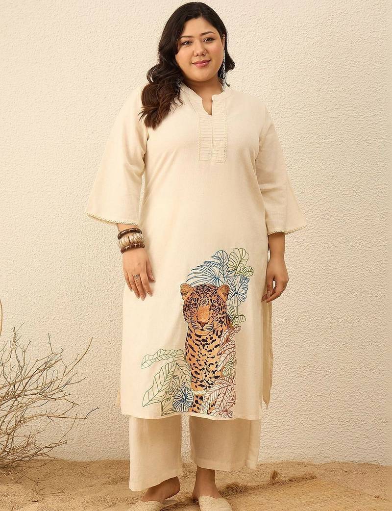 Plus Size Animal Printed Regular Pure Cotton Kurta with Palazzos
