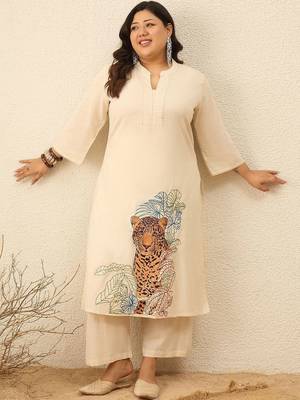 Plus Size Animal Printed Regular Pure Cotton Kurta with Palazzos 6