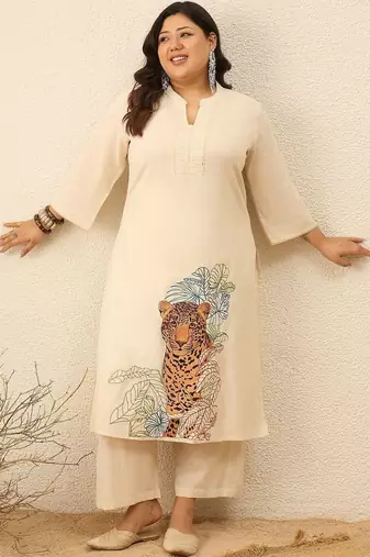 Plus Size Animal Printed Regular Pure Cotton Kurta with Palazzos