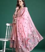 Floral Printed Pleated Sequinned Pure Cotton Kurta with Trousers & With Dupatta