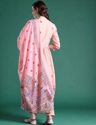 Floral Printed Pleated Sequinned Pure Cotton Kurta with Trousers & With Dupatta 6