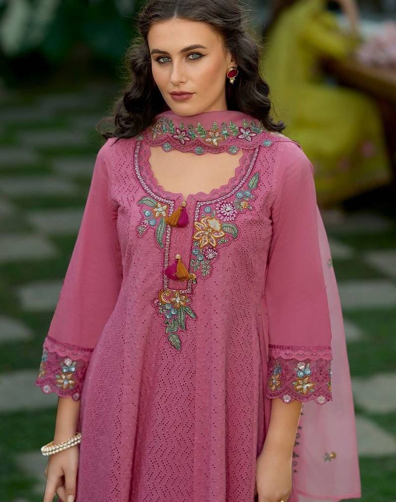 Women Ethnic Motifs Panelled Thread Work Pure Cotton Kurta with Trousers & With Dupatta