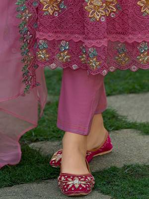Women Ethnic Motifs Panelled Thread Work Pure Cotton Kurta with Trousers & With Dupatta 5
