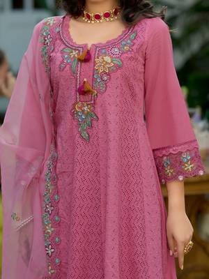 Women Ethnic Motifs Panelled Thread Work Pure Cotton Kurta with Trousers & With Dupatta 6