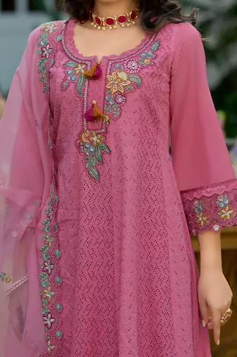 Women Ethnic Motifs Panelled Thread Work Pure Cotton Kurta with Trousers & With Dupatta