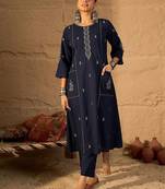 Women Ethnic Motifs Embroidered Pure Cotton A-Line Kurta with Trouser