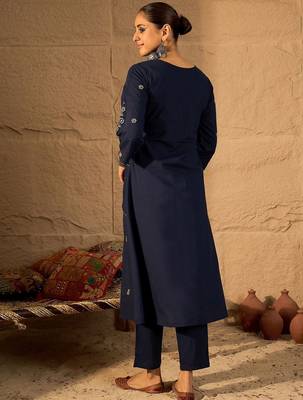 Women Ethnic Motifs Embroidered Pure Cotton A-Line Kurta with Trouser 4