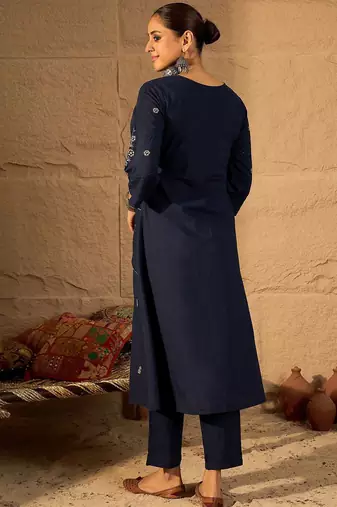 Women Ethnic Motifs Embroidered Pure Cotton A-Line Kurta with Trouser