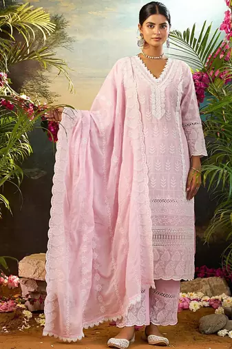 Women Ethnic Motifs Embroidered Cotton Kurta with Trousers & Dupatta