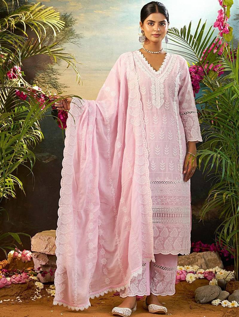 Women Ethnic Motifs Embroidered Cotton Kurta with Trousers & Dupatta