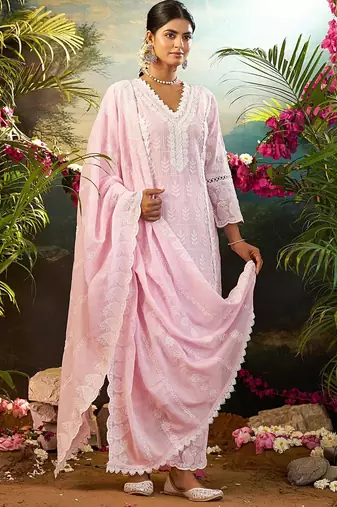 Women Ethnic Motifs Embroidered Cotton Kurta with Trousers & Dupatta