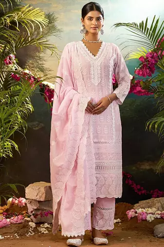 Women Ethnic Motifs Embroidered Cotton Kurta with Trousers & Dupatta