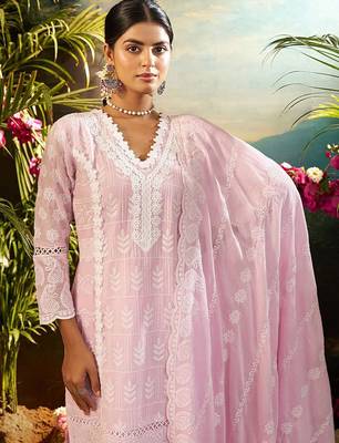 Women Ethnic Motifs Embroidered Cotton Kurta with Trousers & Dupatta 5