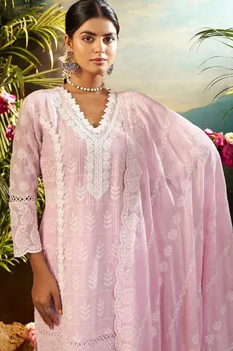 Women Ethnic Motifs Embroidered Cotton Kurta with Trousers & Dupatta